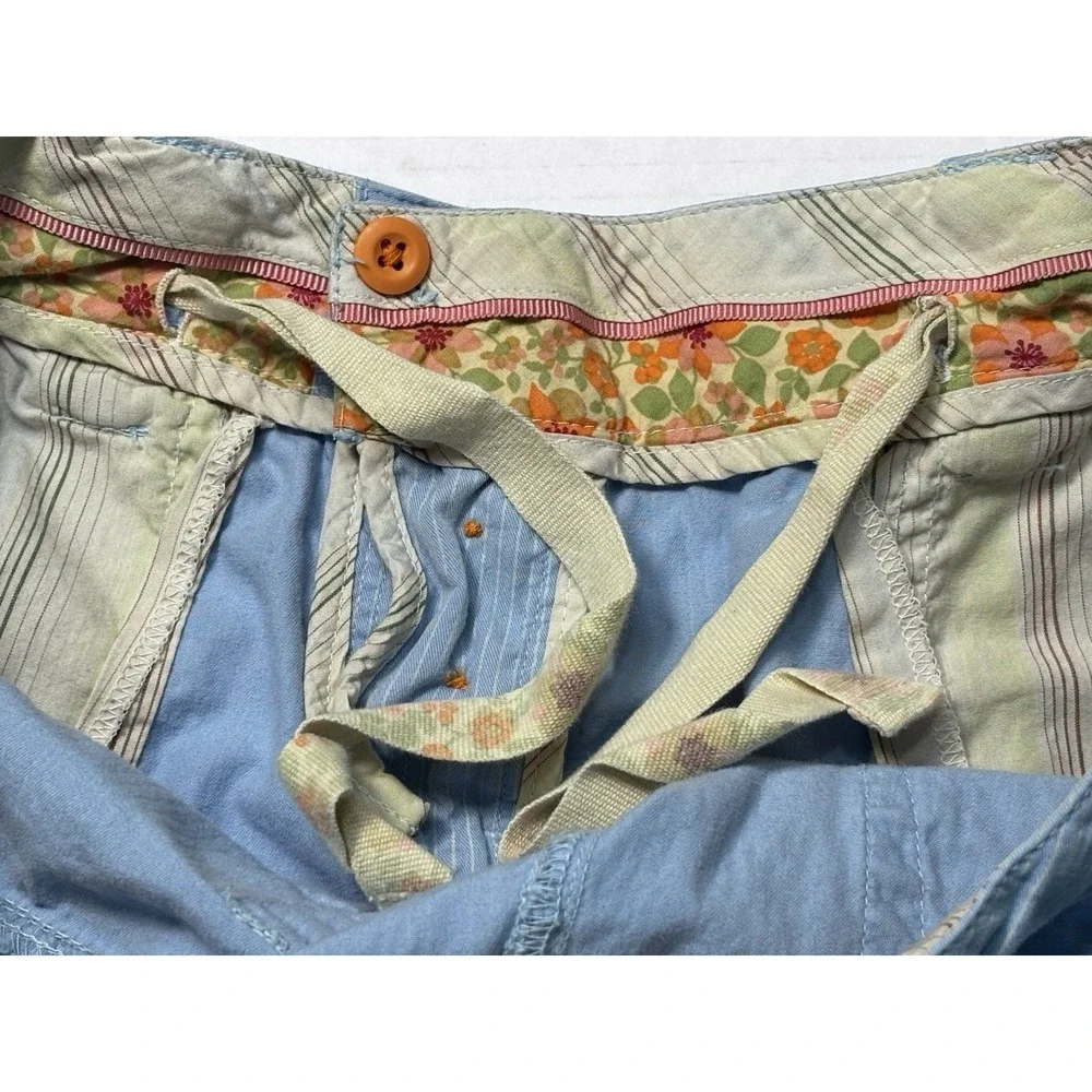 American‎ Eagle Size 4 Blue Pinstripe Cropped Pants Button Leg Cotton Comfort